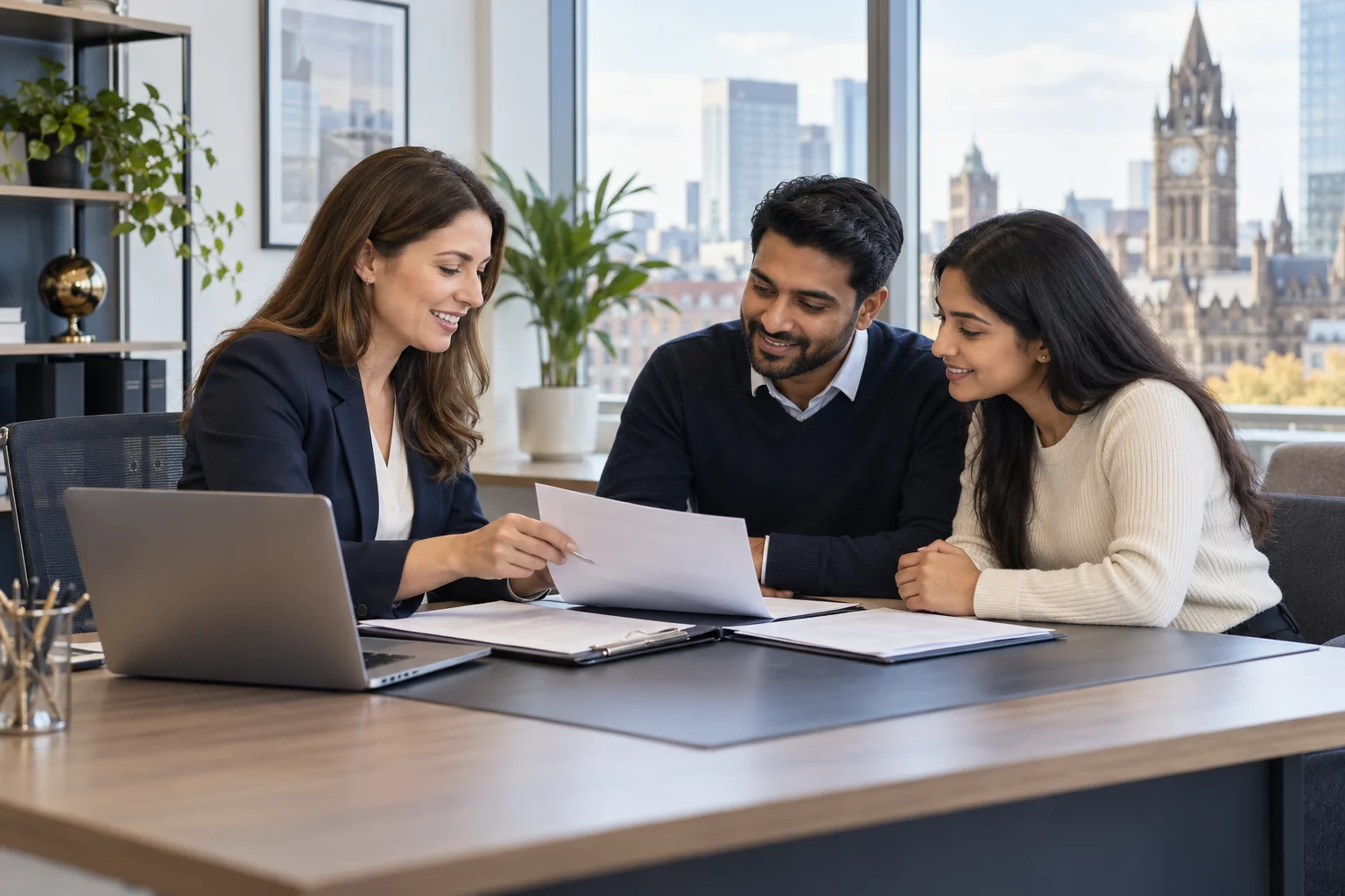 Illustrative visa consultation in a professional office